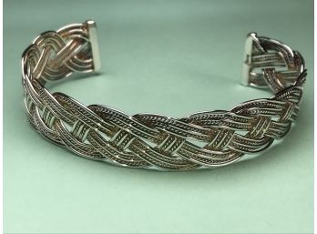 Very Nice Sterling Silver / 925 Basketweave Cuff Bracelet - Nice Looking Piece - Adjustable