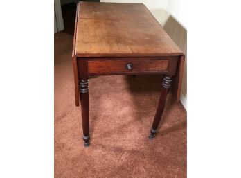 Great Antique Country Double Drop Leaf Table - 1840s - 1980's - One Drawer - Old Worn Finish