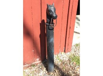 Fantastic Antique Cast Iron Horse Head Hitching Post - Old Black Paint With Original Pole (2 Of 2)