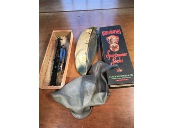 Three Vintage Inflatable Ducks / Decoys In A GREAT Old Wigwam Socks Box - 1940s NICE !