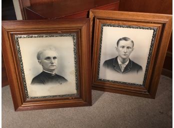Two Large Antique Photos - Instant Ancestors - Amazing Oak Frames - 1880s - 1890s - GREAT PAIR
