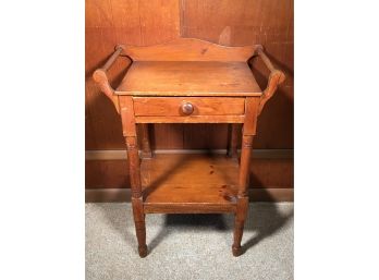 Antique Cottage Pine Wash Stand / Pitcher & Bowl Stand  With Towel Bars & One Drawer - Late 1800s NICE !