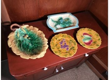 Lot Of Four (4) Pieces Antique / Vintage Majolica Pottery - Nice Old Pieces - GREAT Colors