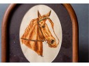 Signed Watercolor Of A Horse In An Oval Topped Frame