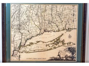 Wooden Framed With A Gold Accent Vintage Map Of Connecticut