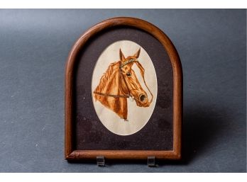 Signed Watercolor Of A Horse In An Oval Topped Frame