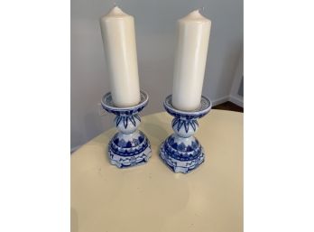 Blue And White Ceramic Candleholder