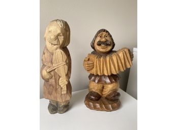 Detailed Wood Carved Musicians Pair