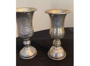 Group Of 2 Kiddush Cup Marked Sterling 88 Grams