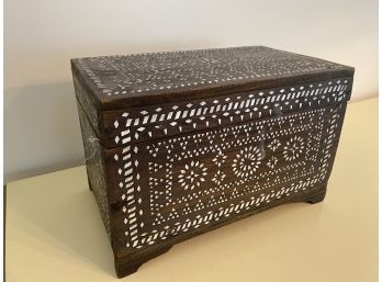 Vintage Wood With Mother Of Pearl Inlay Storage Box