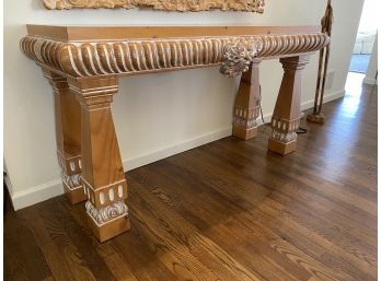 Vintage Carved Pitch Pine Console Entrance Table