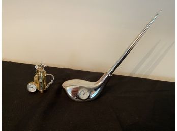 Set Of Two Golf Bag And Wedge Desk Clocks