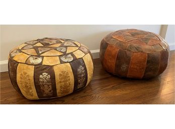 Egyptian Hand Made Pair Of  Leather Pouf Ottoman