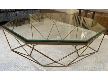 MARLOW Geometric  Gold Frame Octagonal  Cocktail Table With Glass Top
