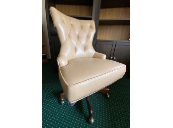 HOOKER Furniture Tufted Leather Goods Desk Chair With Nail Head Trim Detail On Casters (PAID 753)
