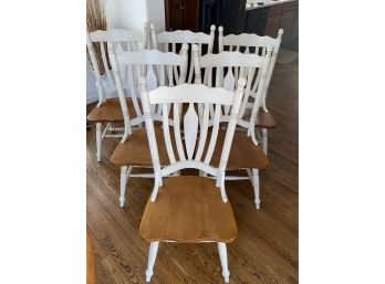 Set Of 6 Wood & White Painted Dining Chairs