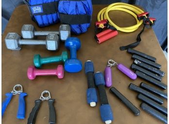 Assorted Weights, Bands And Ankle Weights, Etc