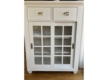 White 2 Drawers & Glass Sliding Doors Cabinet