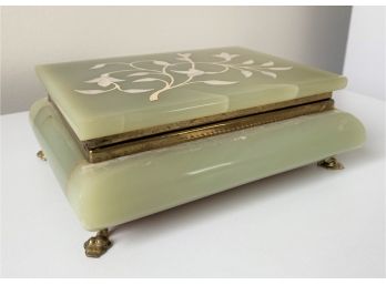 Vintage Green And Cream  Onyx Floral Details Trinket Box
