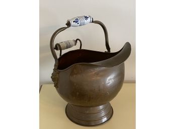Brass Coal Fireplace Bucket With Ceramic Handles