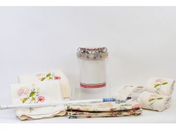Sisley Pique Cotton Floral Shower Curtain, Towels, Wastebasket And More