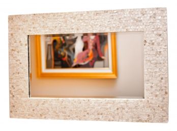 Gorgeous Mosaic Mother Of Pearl Framed Beveled Edge Wall Mirror