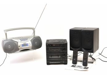 Sony CFD-S26 AM/FM Radio Cassette Mega Bass Boombox And Zenith ZA10M Radio With A Pair Of Remotes