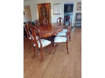 Italian Marquetry Inlaid Dining Room Table S/leafs 8 Chairs