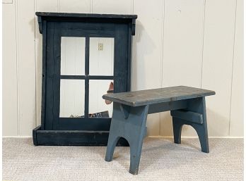 A Tole Painted Country Bench And Mirror