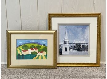 A Pairing Of Framed Watercolors
