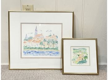 A Pair Of Signed European Watercolor Prints