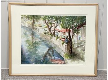 A Vintage Watercolor 'Riverwalk II' By Sally Knowles