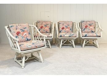 A Set Of 4 Vintage Rattan Arm Chairs, Possibly Ficks Reed