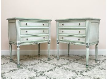 A Pair Of Vintage Painted Wood Commodes In Louis XVI Style