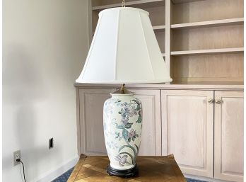 A Glazed Ceramic Lamp On Rosewood Base