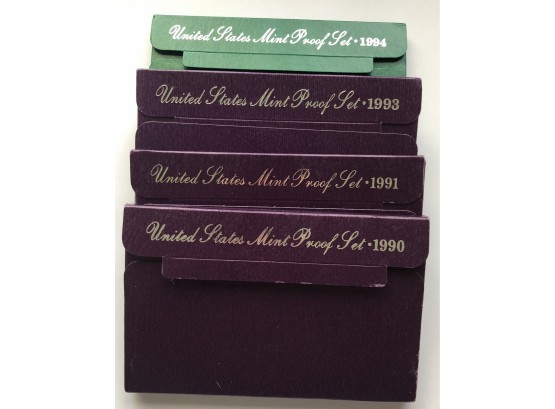 4 US Proof Mint Sets Dated 1990, 1991, 1993, 1994