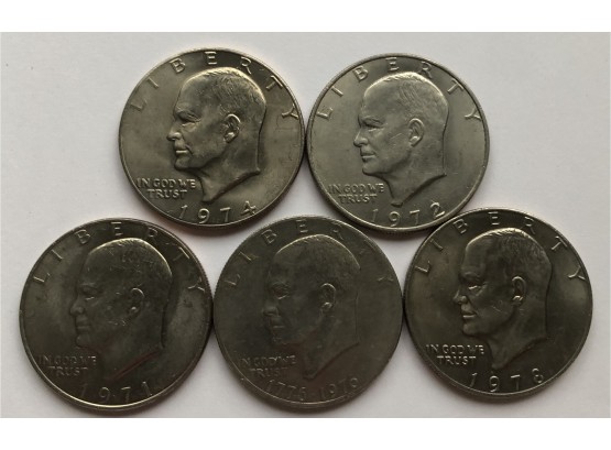5 Ike Dollars Dated 1971, 1972, 1974, 1978, Bicentennial