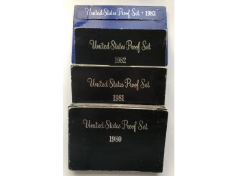 4 US Proof Sets Consecutive Dates 1980, 1981, 1982, 1983