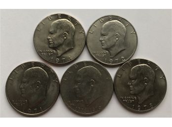 5 Ike Dollars Dated 1971, 1972, 1974, 1978, Bicentennial