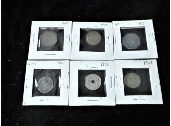 6 Foreign Small Denomination Coins, 1907-1923