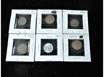6 Foreign Small Denomination Coins, 1942-1957