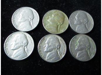 6 U.S. Jefferson Nickels, 1939-'56