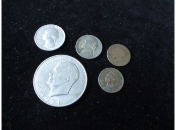 Lot Of 5 U.S. Coins, Including Silver Nickel 1943P