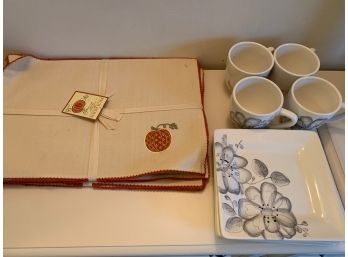 10 Piece Lot Of Mugs And New Placemats With Tags