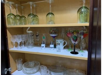 Lot Of 38 Assorted Glassware, Handpainted Glass, Serveware And Some Heavy Crystal