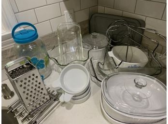 25 Assorted Kitchen Serveware And Accessories (Corning Etc.) See Photos For Details
