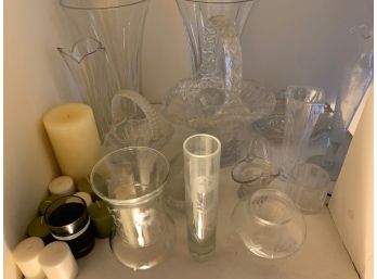 Lot Of 25 Assorted Glass Decor Some Lead Crystal  And Candles (Bottom Shelf) Upstairs Room