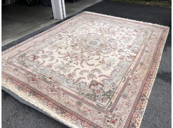 Beautiful Pattered Cream Area Rug With Blue And Grey Accents