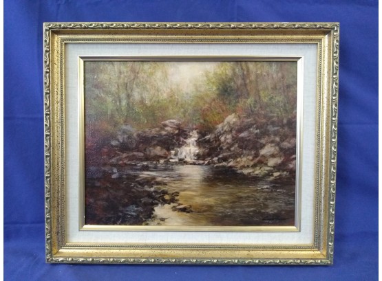 Estate Fresh Angelo Franco 2004 Oil On Canvas Woodland Waterfall CT Artist