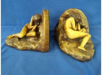 Smiling Reclining Nude Gibson Art Co. Meriden Connecticut Chalkware Bookends